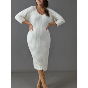 Anthropologie Maeve 3X Maris Midi Ribbed Knit Ivory Soft Stretchy Sweater Dress
